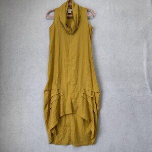 Cynthia Rowley Dress Womens XS Mustard Linen Blend Cowl Neck Draped Hem High Low